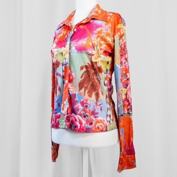 90s Retro Vibrant Rampage Button Up Crop - Picture 4 of 6